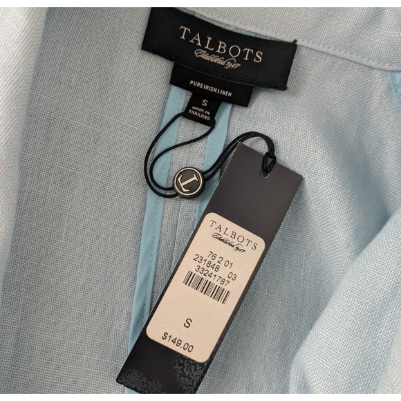 Talbots Pure Irish Linen Light Blue Open Front Jacket New Small Slit Sleeve - Picture 3 of 6